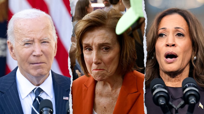 Photos arranged of Biden, Pelosi, and Harris