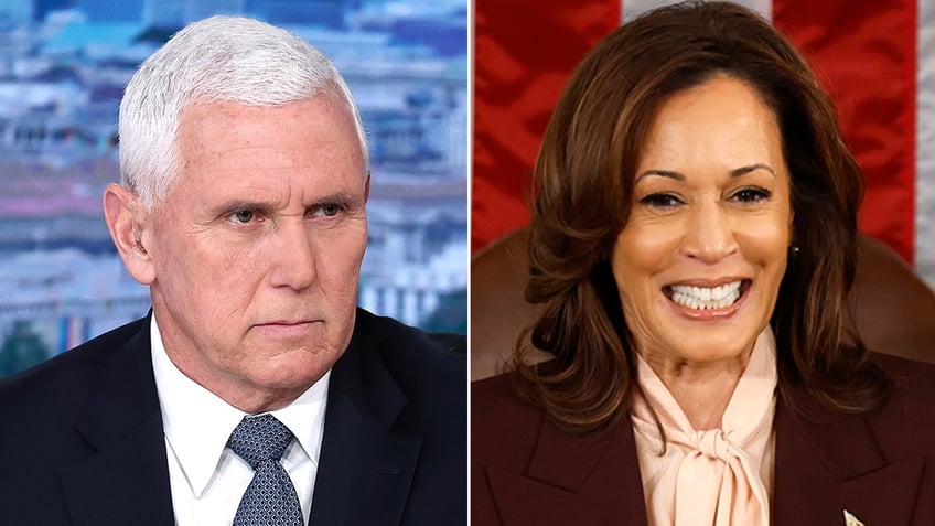 Left: Former Vice President Mike Pence; Right: Vice President Kamala Harris