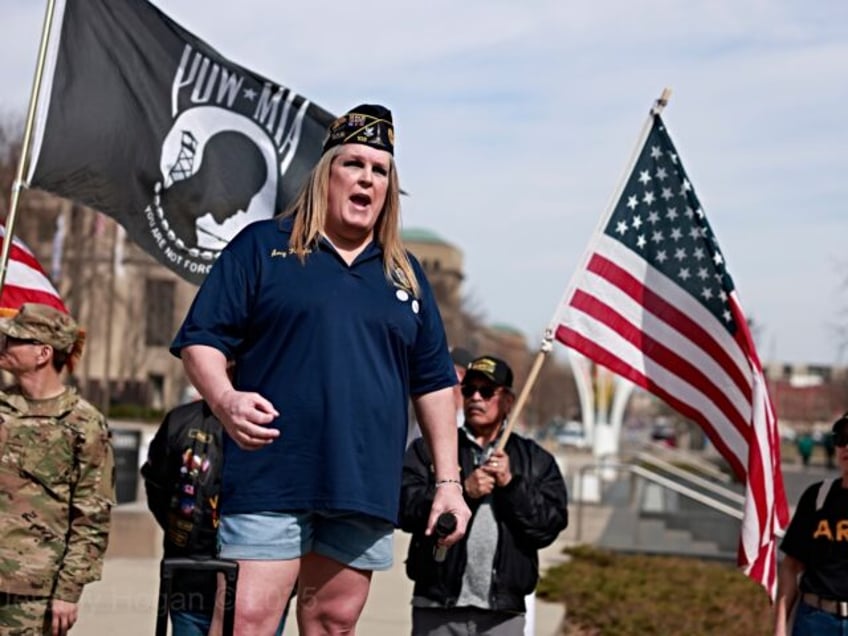 INDIANANAPOLIS, INDIANA, UNITED STATES - 2025/03/14: A transgender woman speaks as United