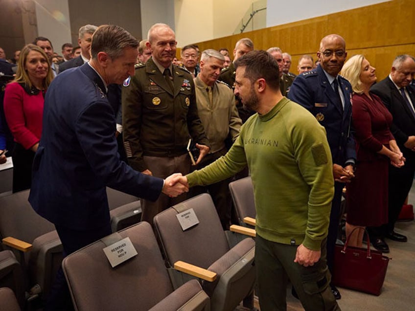 Ukraine's President Volodymyr Zelenskyy visits the US National Defense University in Washington, D.C., United States on December 11, 2023. (Photo by Ukrainian Presidency/Anadolu via Getty Images)