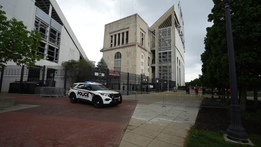 Ohio State University police on the scene after a person fell to their death at the school's commencement ceremony on May 5, 2024