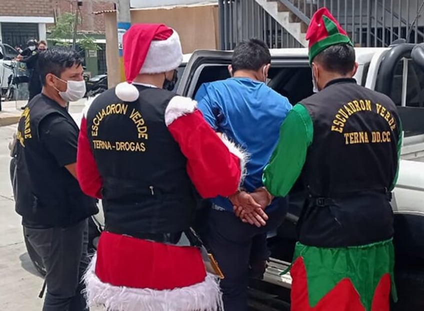 Peruvian police, like the ones seen here in 2020, disguised themselves as Santa Claus in order to infiltrate an unsafe neighborhood and arrest drug dealers, officials said on December 23, 2023