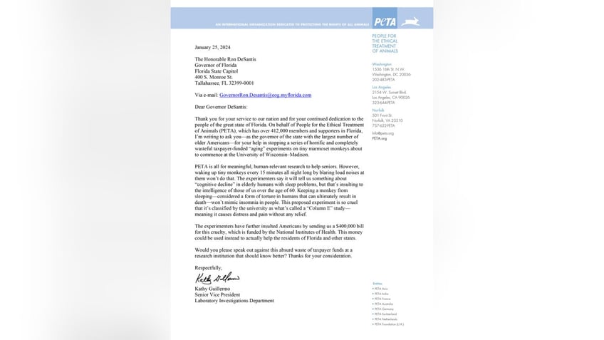 Letter to Gov. DeSantis from PETA