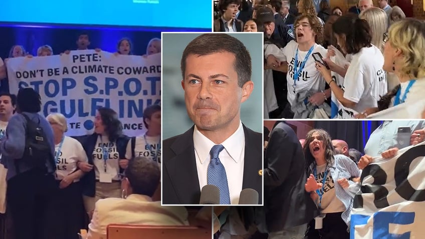 pete buttigieg chased from event by climate protesters chanting stop petro pete