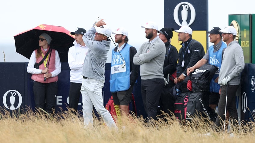 Phil Mickelson tees off