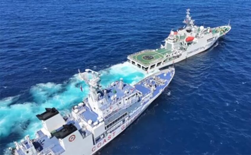 The Philippine Coast Guard said its ship was also 'shadowed' by four Chinese Coast Guard v