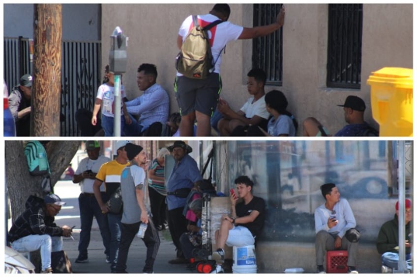 Migrants released by the Biden administration on the streets of El Paso.  (Randy Clark/Breitbart Texas)