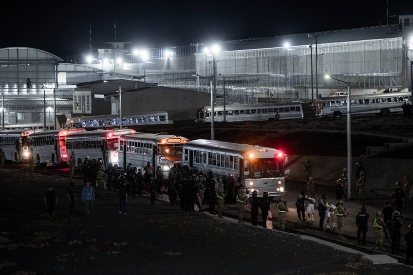 photos first look at trumps deported gang members arriving at el salvadors mega prison