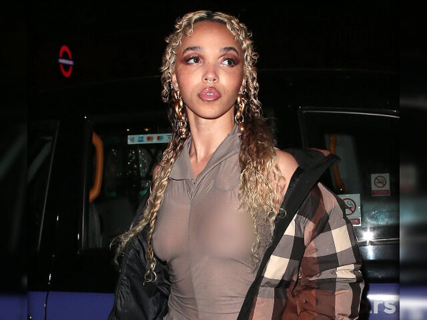 LONDON, ENGLAND - JANUARY 14: (EDITOR'S NOTE: Image contains partial nudity) FKA twigs attends her party at The Standard to celebrate the launch of her new mixtape 'CAPRISONGS' on January 14, 2022 in London, England. (Photo by Ricky Vigil M/GC Images)