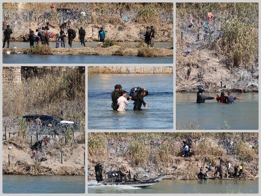 photos show migrants forcing way through texas border barriers