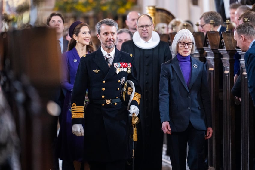 AARHUS, DENMARK - JANUARY 21: King Frederik X and Queen Mary participate in a celebratory church service at Aarhus Cathedral on January 21, 2024 in Aarhus, Denmark. King Frederik X is succeeding Queen Margrethe II, who has stepped down after reigning for 51 years. (Photo by Martin Sylvest Andersen/Getty Images)