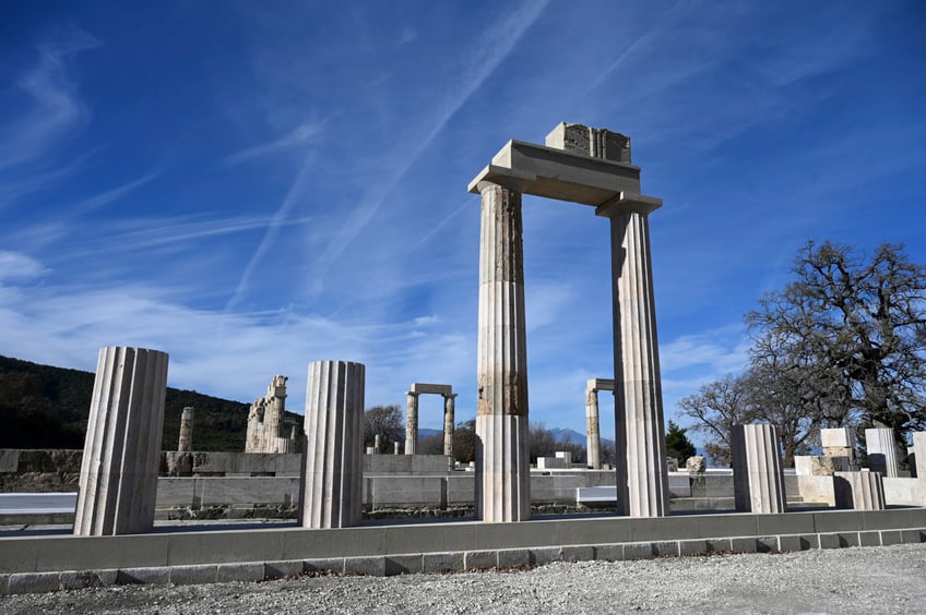 The Palace of Aigai, built more than 2,300 years ago during the reign of Alexander the Great's father, is seen after it fully reopened in ancient Aigai, some 65 kilometers (40 miles) southwest of the port city of Thessaloniki, northern Greece, on Friday, Jan. 5, 2024. It was the largest building of classical Greece: The palace where Alexander the Great was proclaimed king before he launched a conquest that took him as far as modern-day Afghanistan. (AP Photo/Giannis Papanikos)