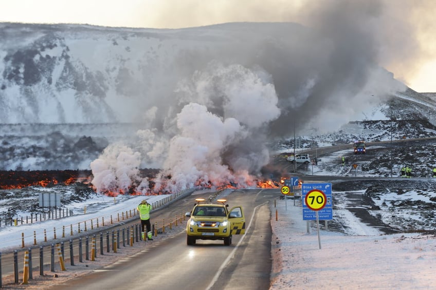 pictures icelandic volcano erupts again spa evacuated with more activity likely to follow