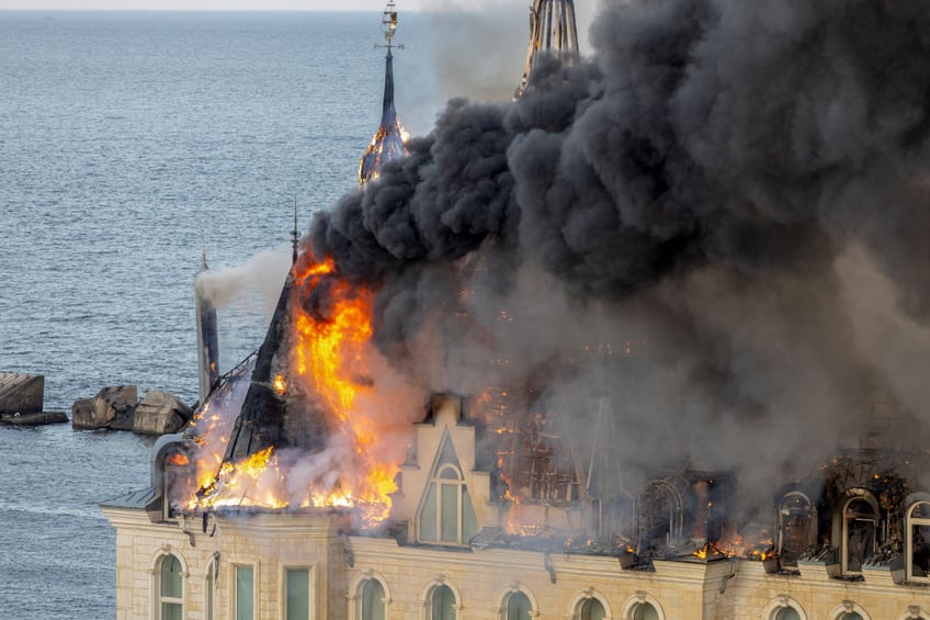 pictures ukraines harry potter castle burns after russian strike