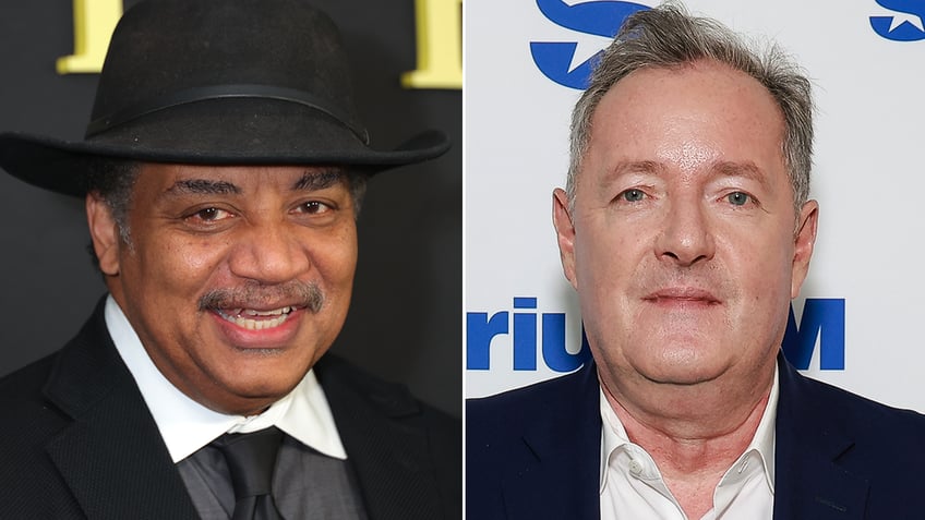 Neil deGrasse Tyson and Piers Morgan split image