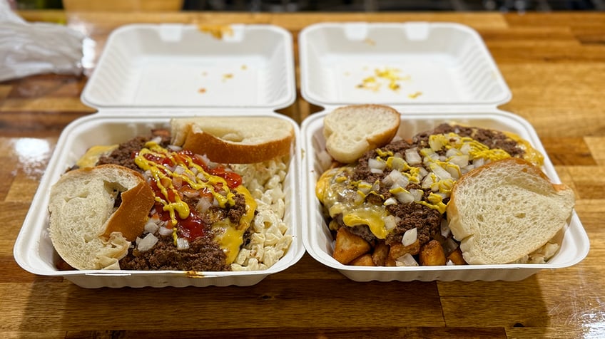 two garbage plates in to-go boxes