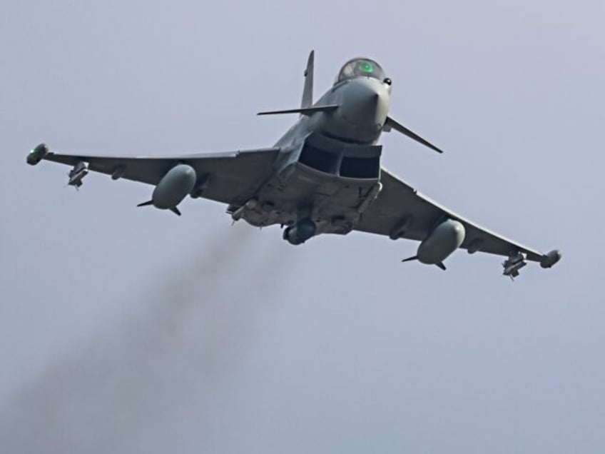 WIELBARK, POLAND - 2024/03/14: Eurofighter Typhoon fighter jet of Italian Air Force flies