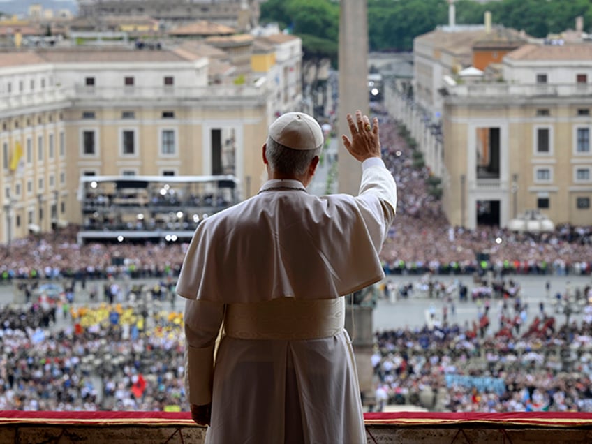 Pope Leo XIV leads the Regina Caeli prayer in St. Peter's Square on May 11, 2025 in V