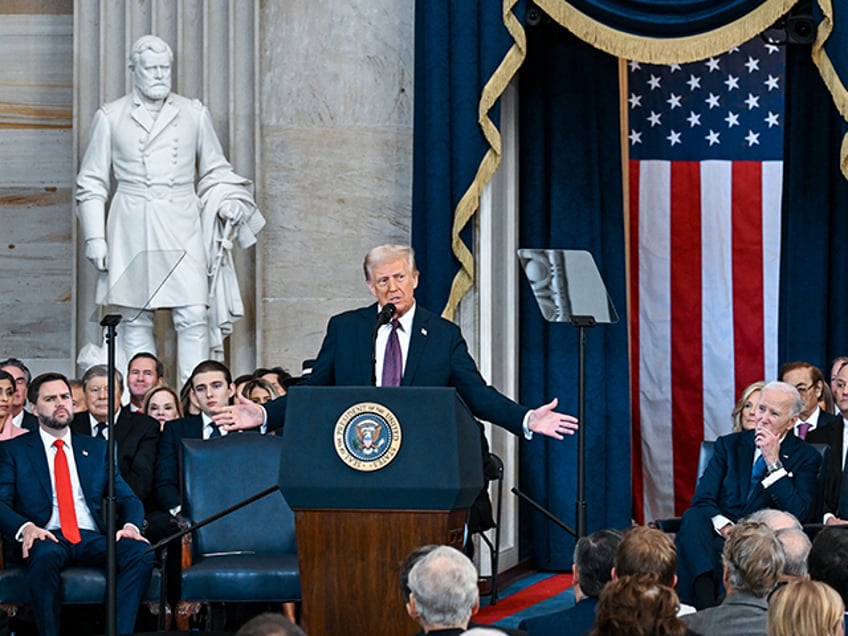 WASHINGTON, DC - JANUARY 20: U.S. President Donald Trump speaks after being sworn in durin