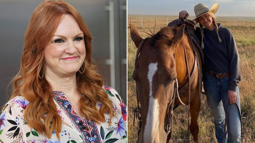 ree drummond smiling/paige drummond on the ranch leaning on her horse