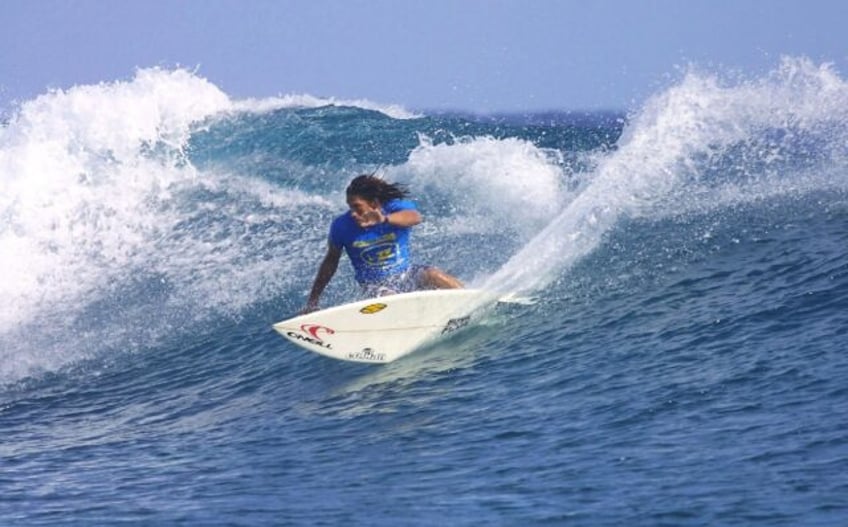 American surfer and actor Tamayo Perry, pictured here in Tahiti in 2003, has died after be