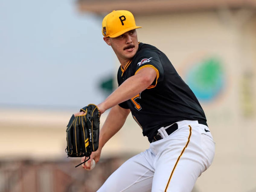 Paul Skenes of the Pittsburgh Pirates throws a pitch in the top of the first inning of a spring training game against the Baltimore Orioles at LECOM...