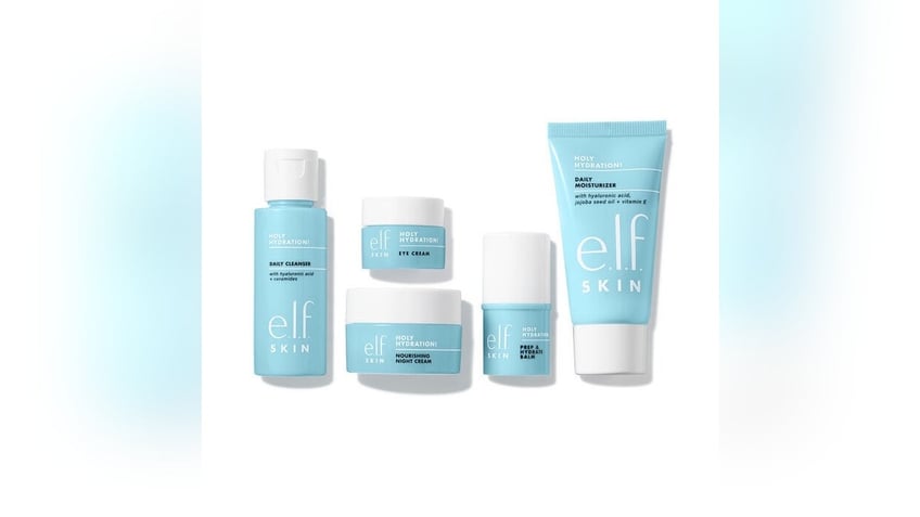 e.l.f. Jet Set Hydration Kit including travel-sized versions of the brand’s bestsellers: a cleanser, prep balm, moisturizer, eye cream and night cream.
