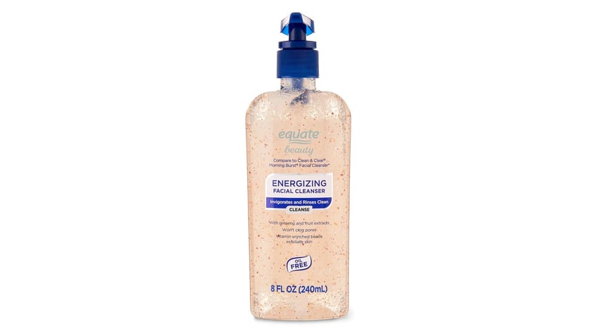 A bottle of Equate Beauty energizing facial cleanser
