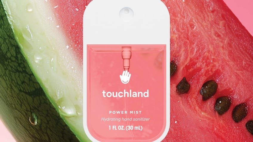 A travel-sized bottle of Touchland’s hydrating hand sanitize.