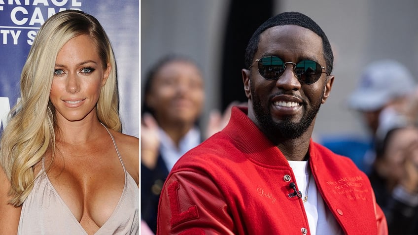 Kendra Wilkinson next to a photo of Diddy