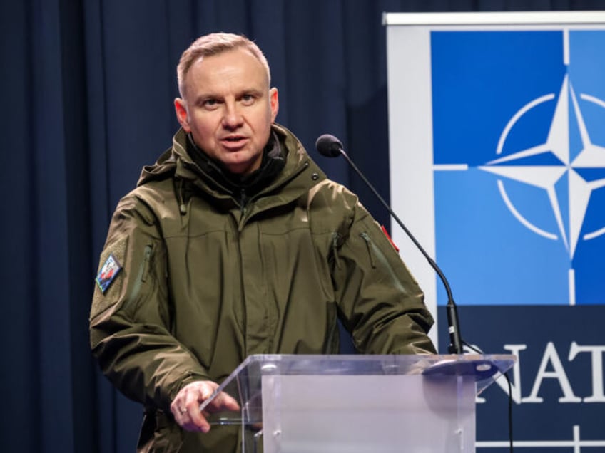 KORZENIEWO, POMORSKIE, POLAND - 2024/03/05: President of Poland, Andrzej Duda speaks to pr