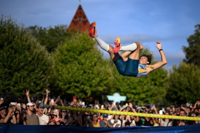 Sweden's Armand Duplantis competes in the men's pole vault city event, part of the Lausann