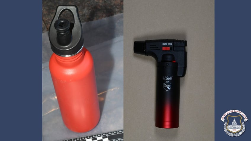 Capitol Police released a photo of a torch lighter and bottles of fuel