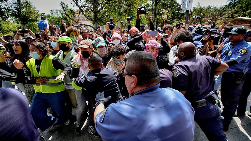 A crowd of protesters