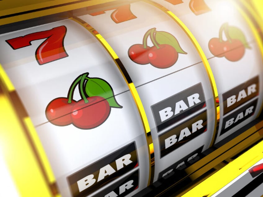 Golden Casino Slot Machine Concept 3D Illustration - stock photo