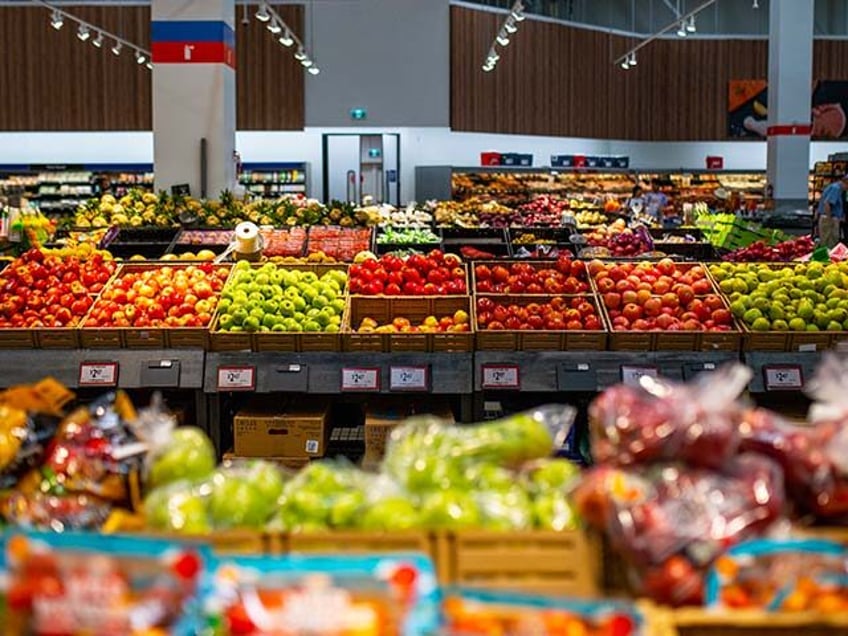 The produce section of a Walmart store in the Uptown Mall in Victoria, British Columbia, C