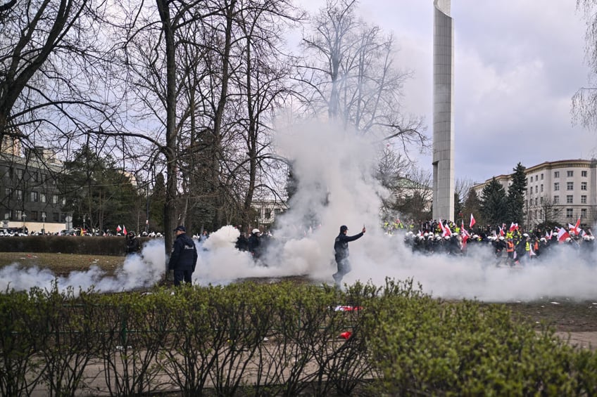 police tear gas farmers as eu green great reset protests reach polish parliament