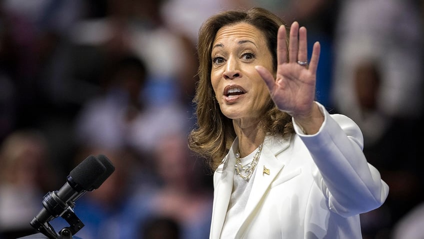 Democratic presidential nominee Vice President Kamala Harris speaks at a campaign rally on Thursday, Aug. 29, in Savannah, Ga. 