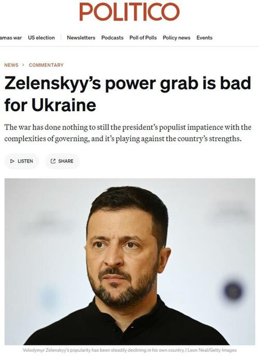 politico paints zelensky as an autocrat on very day us says negative coverage is all rts fault