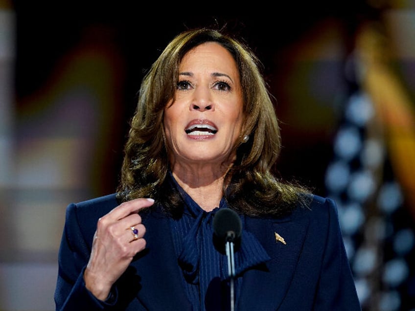 US Vice President Kamala Harris speaks during the Democratic National Convention (DNC) at