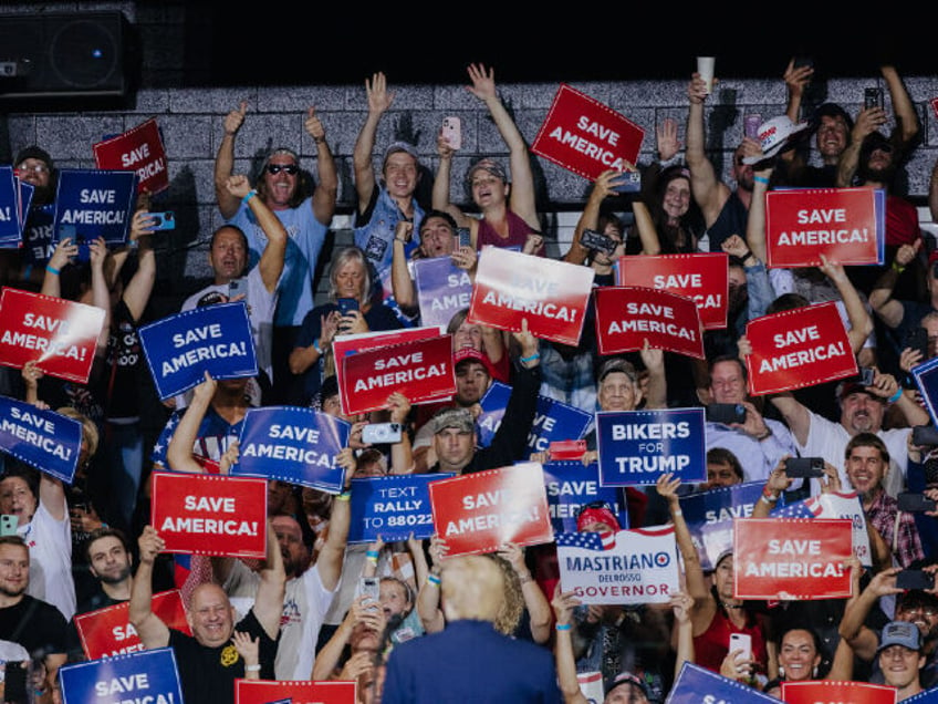 Former US President Donald Trump looks to the audience before speaking during a rally in Wilkes-Barre, Pennsylvania, US, on Saturday, Sept. 3, 2022. Trump used a Pennsylvania rally to vent his anger at an FBI search of his Florida home and President Joe Bidens attack on political extremism, staking his …