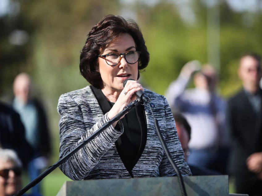Sen. Jacky Rosen, D-Nev., speaks at a dedication ceremony for a new memorial to honor victims of the Holocaust at King David Memorial Chapel on April 24, 2022, in Las Vegas. (Rachel Aston/Las Vegas Review-Journal/Tribune News Service via Getty Images)
