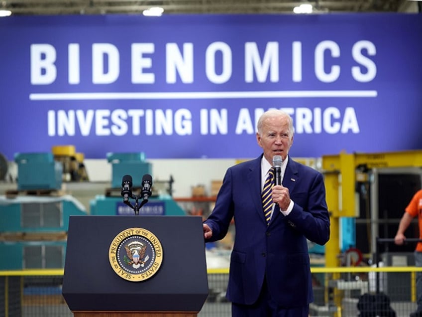 MILWAUKEE, WISCONSIN - AUGUST 15: U.S. President Joe Biden speaks to guests at Ingeteam Inc., an electrical equipment manufacturer, on August 15, 2023 in Milwaukee, Wisconsin. Biden used the opportunity to speak about his "Bidenomics" economic plan on the one-year anniversary of the Inflation Reduction Act of 2022. (Photo by Scott Olson/Getty Images)