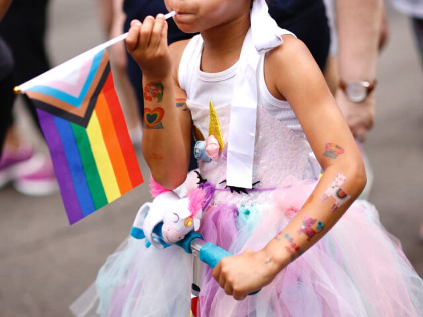 A young girl participates in the Annual New York Pride March on June 25, 2023 in New York