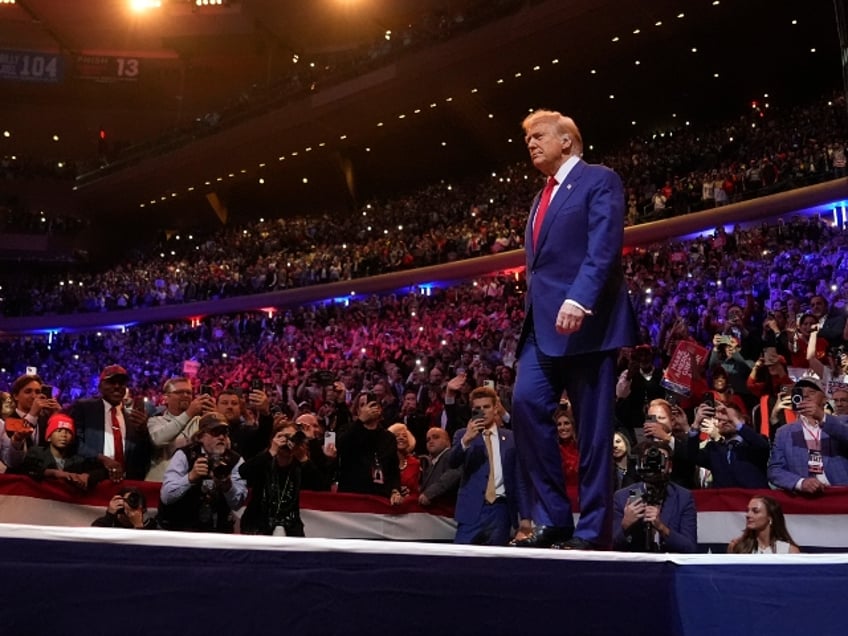 Republican presidential nominee former President Donald Trump arrives at a campaign rally at Madison Square Garden, Sunday, Oct. 27, 2024, in New York. (AP Photo/Alex Brandon)