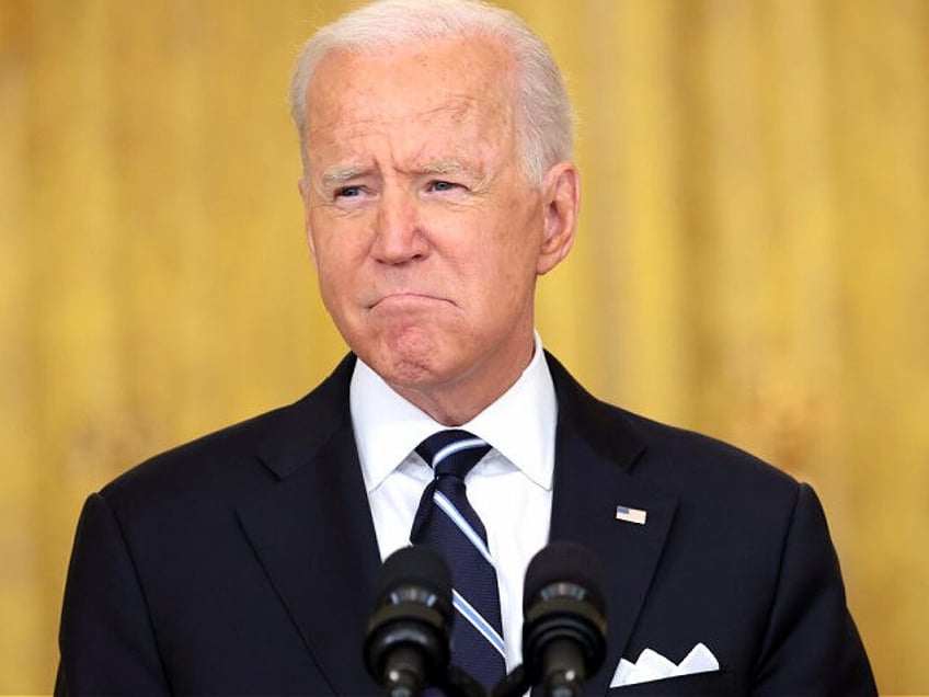 WASHINGTON, DC - AUGUST 18: U.S. President Joe Biden pauses as he delivers remarks on the COVID-19 response and the vaccination program in the East Room of the White House on August 18, 2021 in Washington, DC. During his remarks, President Biden announced that he is ordering the United States …