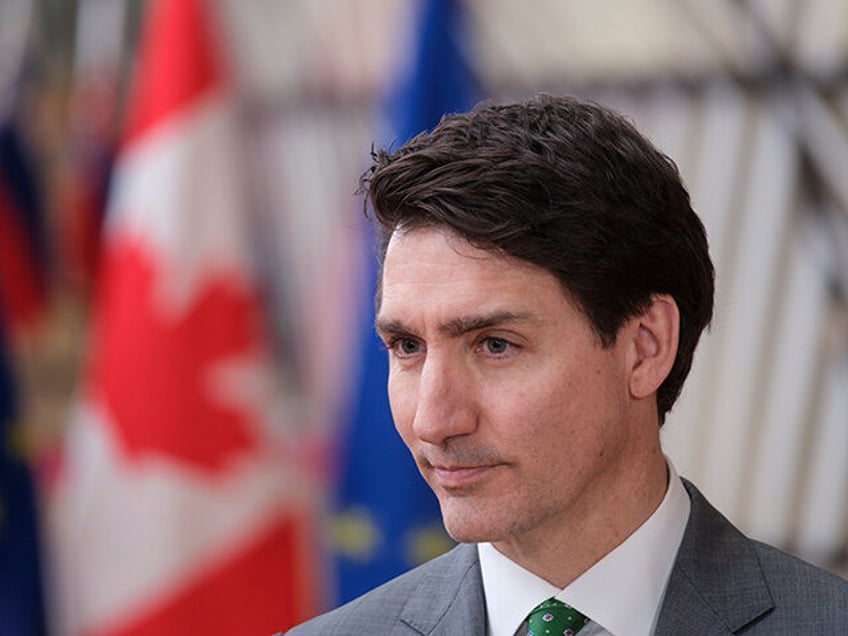 Prime Minister of Canada Justin Trudeau talks to media in the Europa Building, the EU Coun