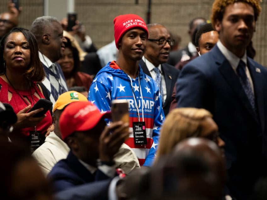 Supporters of President Donald Trump wait for his arrival to speak during the launch of "B