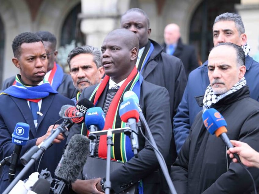 THE HAGUE, NETHERLANDS - JANUARY 11: Minister of Justice and Correctional Services of South Africa Ronald Lamola answers the questions of press members related to the public hearings of South Africa's genocide case against Israel at the International Court of Justice (ICJ) in The Hague, Netherlands on January 11, 2024. …