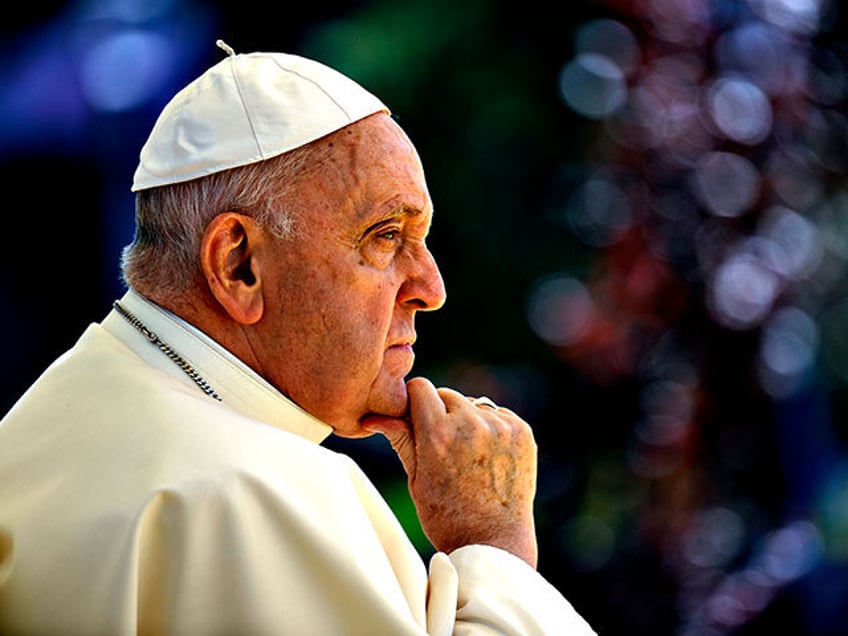 Pope Francis meets students at Portugal's Catholic University on August 03, 2023 in Lisbon